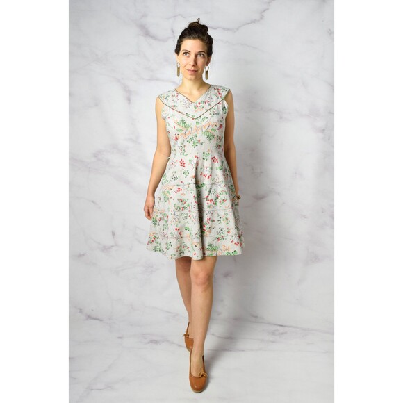 1950s Novelty Print Dress Size Medium 50s Ferns Leaves Print Cotton Day Dress - Picture 3 of 10